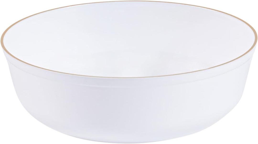 PLASTICPRO [30 Pack 6 OZ Bowls Edge Collection White with Gold Rim Plastic Party Dessert Bowls Premium heavyweight Elegant Disposable Tableware Dishes