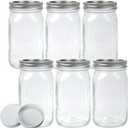 6 Pack 32 oz Mason Jars, Wide Mouth Mason Jars with Lids and Bands and 6 White Plastic Mason Jar Lids, Canning Jars for Overnight Oats, Food Storage, Dry Food, Snacks, Candies and More (Clear)