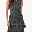 Allegra K Tweed Dress for Women's Elegant Plaid Sleeveless Pockets Zipper Business Casual Work Dresses Size XS