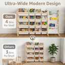 NUTIKAS Toy Storage Organizer with Bookshelf - Wooden 16 Bins Kids Toy Organizer Rack, Solid Pine Wood, Toys Box for Toddler, Playroom, Living Room, Bedroom, Nursery