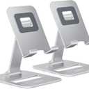 Nulaxy 2 Pack Dual Folding Cell Phone Stand, Fully Adjustable Phone Holder for Desk, Compatible with iPhone 16 15 14 13 12 11, Nintendo Switch, All Phones, Silver