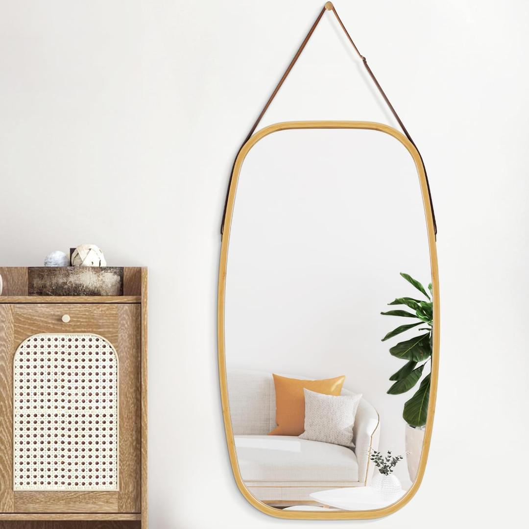 AAZZKANG Large Mirrors for Wall 39"x18" Rustic Hanging Mirror with Wood Frame Decorative Rectangle Mirror for Bedroom Living Room Bathroom Vanity Room (Natural)