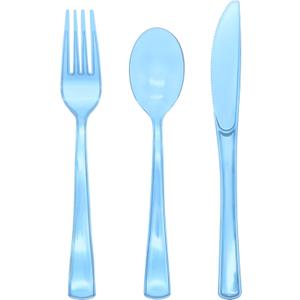 150 Pieces Blue Plastic Silverware, Clear Blue Cutlery Heavy Duty, 50 Forks, 50 Knives, 50 Spoons for Birthday Wedding Baby Shower Boy