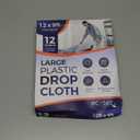 12 Pack 12 x 9 ft Extra Large Plastic Drop Cloth for Painting - Light & Durable Tarp Cover for Furniture - Plastic Clear Tarp Waterproof - Paint Floor Covering - Painters Drop Cloth Sheeting