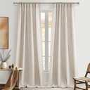 96 Inch Living Room Curtains Natural Taupe Linen Pleated Drapes Back Tab Ceiling Track 8ft Light Filtering Privacy Rustic Cabin Farmhouse Sheer Window Curtain Decor Design for Bedroom 2 Panels Set