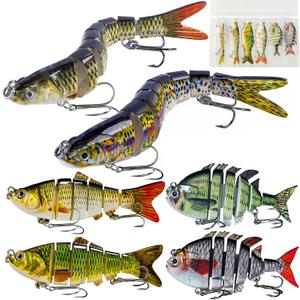 Multi Jointed Swimbait Saltwater Fishing Lures with Sharp Treble Hooks, Bass Fishing Lures Walleye Trout, Lifelike Slow Sinking Fish Bait Lures Kit Freshwater (6 Colors-Mixed)