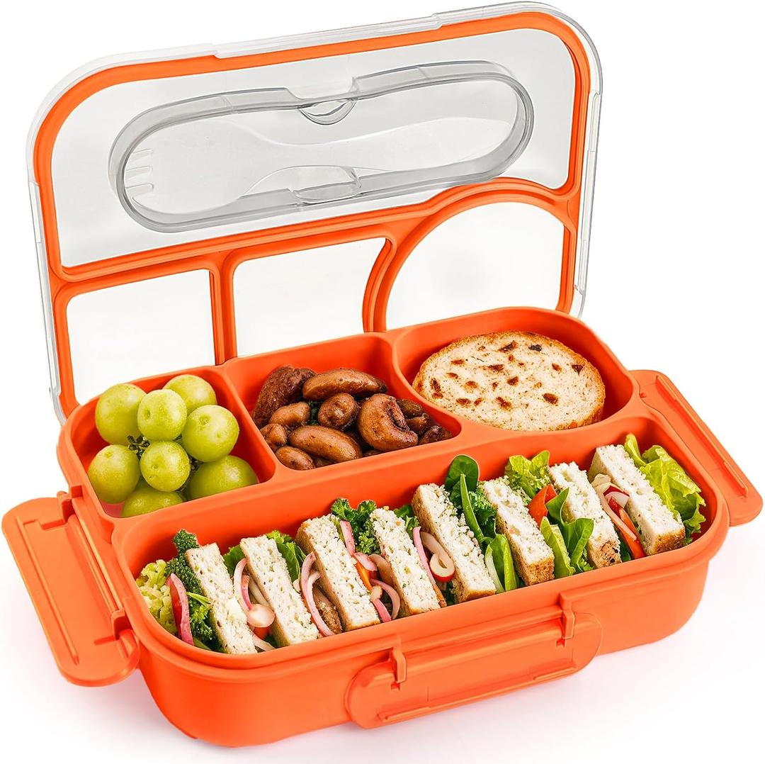 EASYFUN Bento Box Adult, Lunch Box, 4-Compartment Lunch Containers, Drop-Proof, Dishwasher Safe & Made with BPA-Free Materials (Orange)