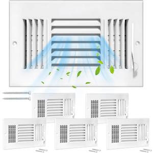 DGB 6 Pcs 10x6 Inch Air Vent Covers - 3-Way Solid Metal Wall & Ceiling Register, Return Air Vent (White, Interior Size 10 x 6)