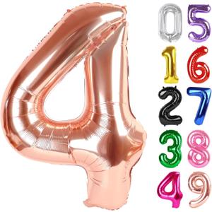 Rose Gold Number 4 Balloon 40 Inch, 4th Birthday Party Decorations for Children, Giant 4 Foil Balloon for Party Supplies