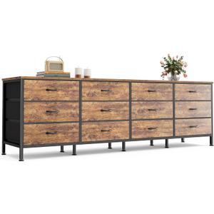 Huuger 70 Inch Dresser for Bedroom, TV Stand for 65, 75, 80 Inch TV, 12 Fabric Drawer Long Dresser, Large Entertainment Center for Bedroom, Wide Chest of Drawer with Storage, Rustic Brown, 13.8"D x 70.9"W x 26.8"H