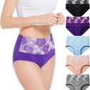 HAVVIS Women's Briefs Underwear Cotton High Waist Tummy Control Panties Rose Jacquard Ladies Panty Multipack (X-Large)