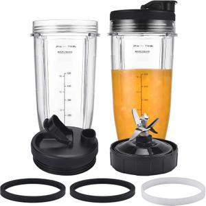 [Upgraded] Replacement 24oz Cups for Nutri Ninja Blenders, Cups with 7 Fins Replacement Extractor Blade Parts fit Ninja Auto iQ BL682-30 BL642-30 BL450-30 BL455-30 BL456-30 BL482-30 BL687CO-30 etc.