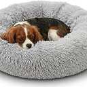 Active Pets Premium Large Donut Dog Bed, Fits Up to 100 lbs, Removable Cover & Washable Cushion, Plush Long Pile Faux Fur Fabric, Portable Dark Grey Pet Bed Furniture for Big Adult Canines & Cats