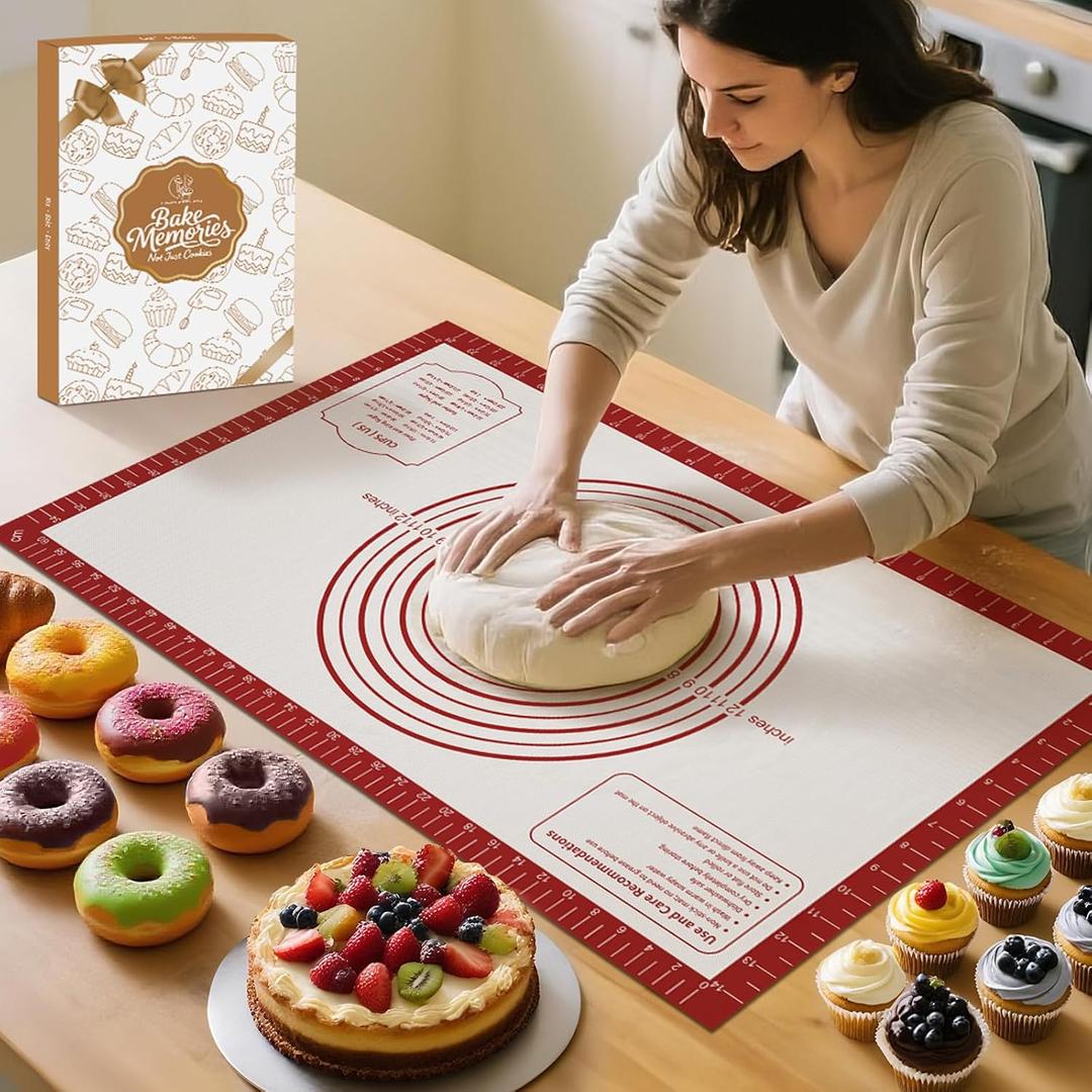 Non Stick Pastry Mat for Rolling Dough Fondant Pie Crust, Macaron Silicone Baking Mat for Mat Extra Large Silicone Mats for Baking Cookie Cakes Pizza Candy Bread, 32"L x 24"W