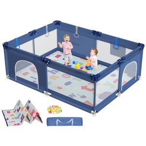 CoziBB Baby Playpen with Mat, 71"  59" Extra Large Playpen for Toddler, Baby Playard with Breathable Mesh, Fence Play & Sleep Area for Indoor & Outdoor (Blue)