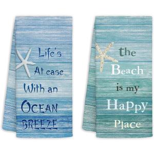 Beach Coastal Decorative Hand Dish Tea Towels for Bathroom Kitchen Set - 2 Pieces 16x24, Coastal Beach Gifts for Women