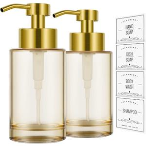 Glass Soap Dispenser with Stainless Steel Pump,12oz Gold Hand Liquid Soap Dispenser,Thick Glass Soap Dispenser for Bathroom,Kitchen