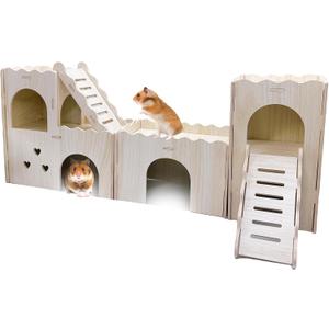 Hamster Hideout House Multi Chamber Rat Hide Hut Castle Large Climbing Playground Exploring Labyrinth Tunnel for Syrian Dwarf Gerbils Hamsters Mice (Pattern B)