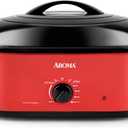 AROMA 18Qt. Roaster Oven with Self-Basting Lid, Fits 22-lb. Turkey, Adjustable Temperature Settings, Keep Warm Setting, Red (ART-718R)