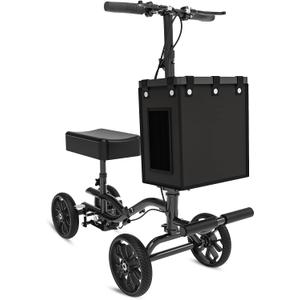 Lightweight Knee Scooter Crutch Alternative, Foldable & Adjustable Knee Scooter for Adults for Foot Surgery, Steerable Knee Walker with Detachable Storage Basket, Includes DIY Stickers-Black