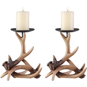 Antler Candlestick Holder, Deer Candlestick Holders Premium Candle Holder for Wedding Dinning Party, Candle Stand for 3.3 inch Thick Candles Color Rustic Brown(2 PCS)