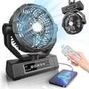 20000mAh Camping Fan- 9-Inch Battery Operated Powered Tent Fan(60Hrs) with Light & Hook - Portable Fan Rechargeable - USB Table Fan for Travel, Hurricane - 4 Speeds & Timers, Auto-Oscillation