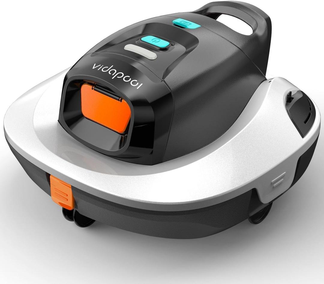 Robotic Pool Cleaner, Cordless Technology with Self-Parking Feature, Suitable for Flat and above Ground Pools, White, VRPC01-3