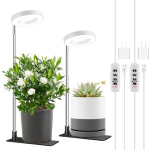 Aokrean Grow Lights for Indoor Plants,Full Spectrum Plant Lights for Indoor Growing with 3/9/12H Timer, 3 Color Modes, 10 Brightness, 6.5"-26" Height Adjustable Small Grow Light, 2 Pack(3.4in)
