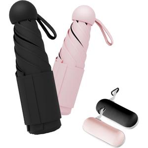 Travel Mini Umbrella Compact Small & Lightweight, UV Rain Protection, Pocket-Sized Folding Umbrellas with Quickdraw & Case for Men Women & Kids Backpack (NEW2-Pack Black&Pink)