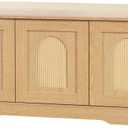 DINZI LVJ Shoe Bench, Entryway Storage Bench with Doors, Cushion, 2-Tier Shoe Rack with 6-Cubby, 39.4L x 13.8W Shoe Organizer Cabinet, Adjustable Shelf, Living Room, Bedroom, Natural with Rattan