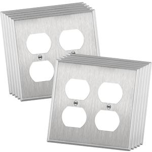 ENERLITES Duplex Receptacle Outlet Metal Wall Plate, Corrosion Resistant, Size 2-Gang 4.50" x 4.57", UL Listed, 7722-10PCS, 430 Stainless Steel, Silver (10 Pack)