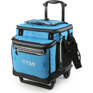 Titan Deep Freeze 60 (50+10) Can Wheeled Cooler - Collapsible Rolling Cooler with Wheels and All-Terrain Cart (Process Blue)