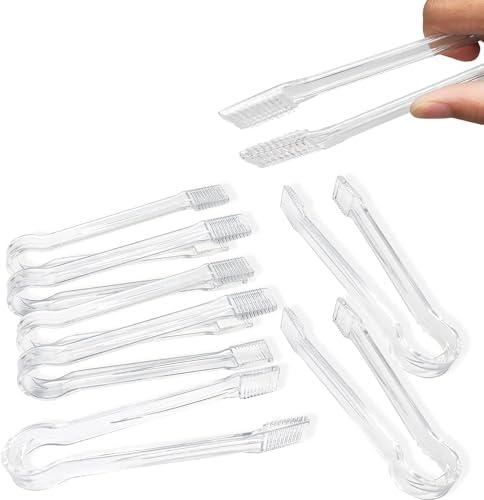 8 Pcs Plastic Buffet Serving Tongs, Clear Kitchen Tongs 6.3 Inch Small Ice Tongs for Tea and Coffee Party Catering Appetizers Salad Desserts Sandwich