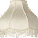 6" Top x 17" Bottom x 11" High x 12" Slant Lamp Shade Replacement Large Cream White Dome Traditional Fabric Fringe Floral Scalloped Spider Harp Finial - Springcrest