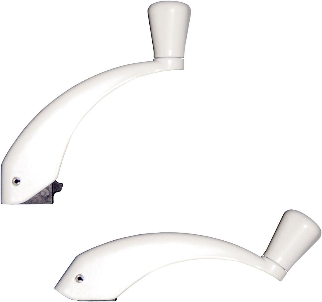 Ideal Security Fold-Down-Handle Window Cranks, Replacement for Standard Casement Window Handles with 11/32" Spline Shaft, White 2 Count, (Pack of 1)