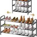 EveClap 3-Tier Expandable Shoe Rack, 17″-31″ Adjustable ShoeRack for Closet, Shoe Organizer, Suitable for Small Spaces, Small Front Door Wardrobe Shoe Stand, Sturdy Metal (Black)