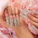 LOVFUL Press on Nails Angel's Tear Rhinestone | Handmade with Full Covered Crystals | Reusable Fake Nails | Square Mid length 1.7in | H48-L