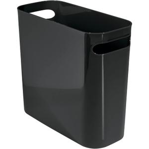 mDesign Plastic Small Trash Can, 1.5 Gallon/5.7-Liter Wastebasket, Narrow Garbage Bin with Handles for Bathroom, Laundry, Home Office - Holds Waste, Recycling, 10" High, Aura Collection, Black