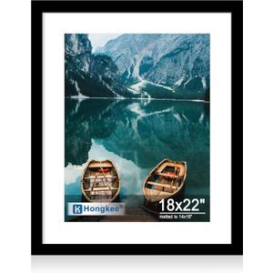 Hongkee 18x22 Frame, 18 x 22 Black Wood Style (14x18 Mat, 1 Pack), 18X22 in