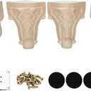 Wooden Furniture Legs with Mounting Plates Screws Set of 4 4 Inch Solid Wood Unfinished Rose European Style Replacement Furniture Feet for Couch Cabinet Sofa Ottoman TV Stand Home DIY Projects (4inch)