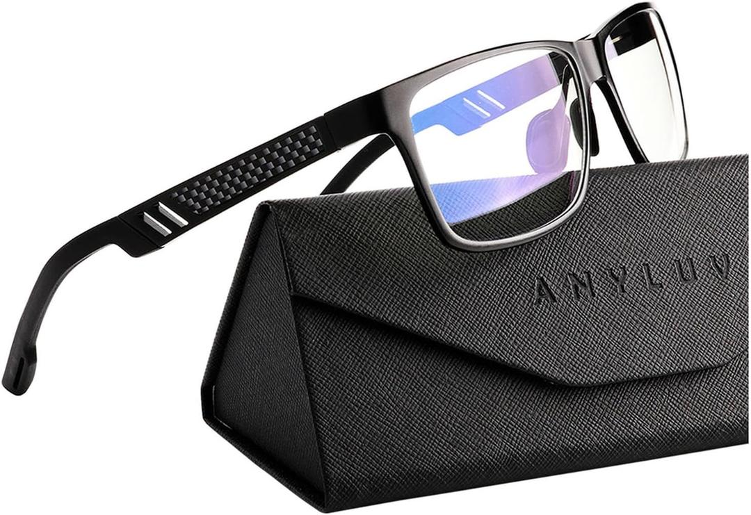 ANYLUV Blue Light Blocking Glasses Men Computer Gaming Glasses Lightweight Al-Mg Metal Anti Eyestrain Eye Protection ((Everyday Protection) 01- Black)