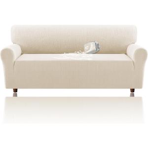 H.VERSAILTEX Jacquard Sofa Slipcover with Waterproof Seat Furniture Protector 1 Piece Stretch Sofa Covers with Elastic Bottom for Kids, Pets, Dog(Sofa, Ivory)