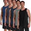 TELALEO 5 Pack Men's Workout Tank Tops Sleeveless Mesh Muscle Gym Shirt Quick Dry Black/Gray/Charcoal/Navy/Blue.XL