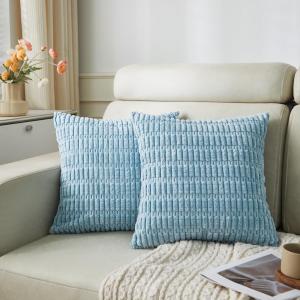 Sunday Praise Pack of 2 Soft Corduroy Decorative Throw Pillow Covers 18x18 Inch Boho Striped Square Pillow Cases for Couch Sofa Bed Rustic Farmhouse Modern Home Decor Aqua Green (18" x 18" (Pack of 2))