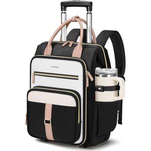 Ytonet Rolling Backpack for Women,15.6 Inch Travel Backpack with Wheels, Stylish Rolling Laptop Bag with Passport Holder, Dual-Opening Design, Underseat Carry on Luggage for Work College Teacher