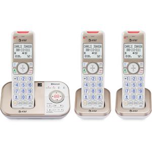 AT&T BL3112-3 3-Handset DECT 6.0 Cordless Phone for Home with Bluetooth Connect to Cell, Smart Call Blocker, Answering Machine, Caller ID, Expandable up to 5 Handsets, Champagne Gold/White