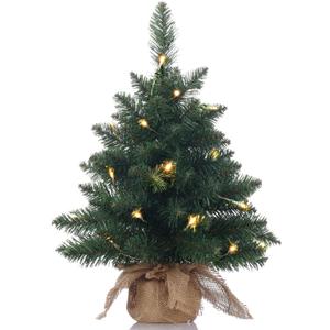 Pre-Lit Artificial Mini Christmas Tree,20 inch Small Pine Xmas Tree with 40 LED Lights,70 Branch Tips,Battery Operated Tabletop Christmas Tree Burlap Base-(50cm)