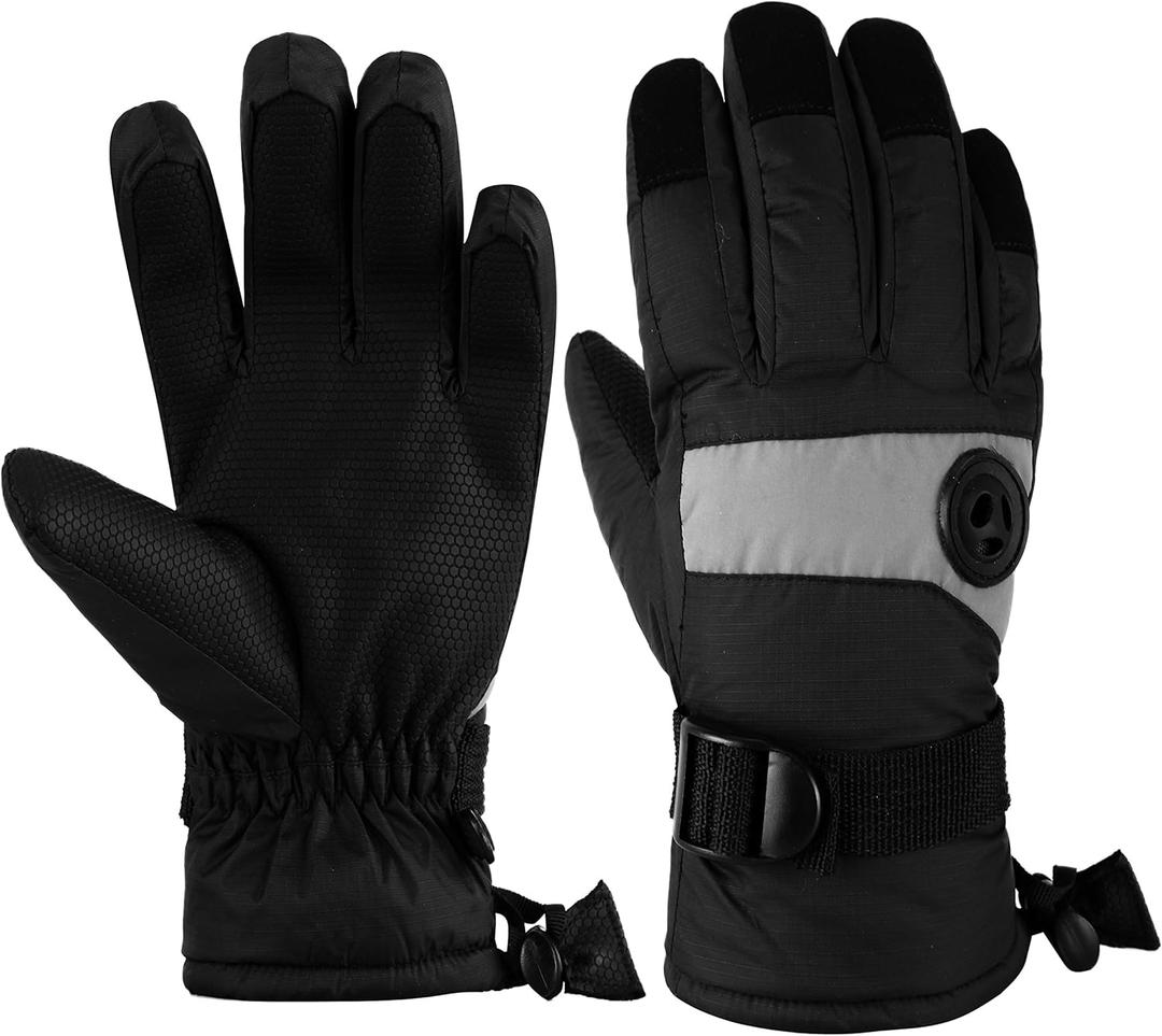 Kids Waterproof Ski Snowboard Gloves Mittens Thinsulate Lined Winter Cold Weather Gloves for Boys and Girls (10/12, Black)