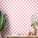 Retro Checkered Peel and Stick Wallpaper 70s Funky Checkered Contact Paper Geometric Waterproof Wallpaper Neutral Checkerboard Decor for Bathroom Cabinet(Light Pink,9.8' X 15.75'')