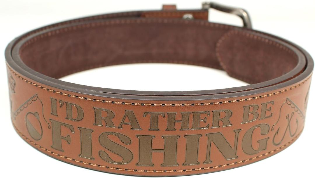 BC Belts I'd Rather Be Leather Belt Strap and Metal Buckle 1.5" Wide with Snaps - Great Gift for Golfing, Hunting, Fishing, Gaming